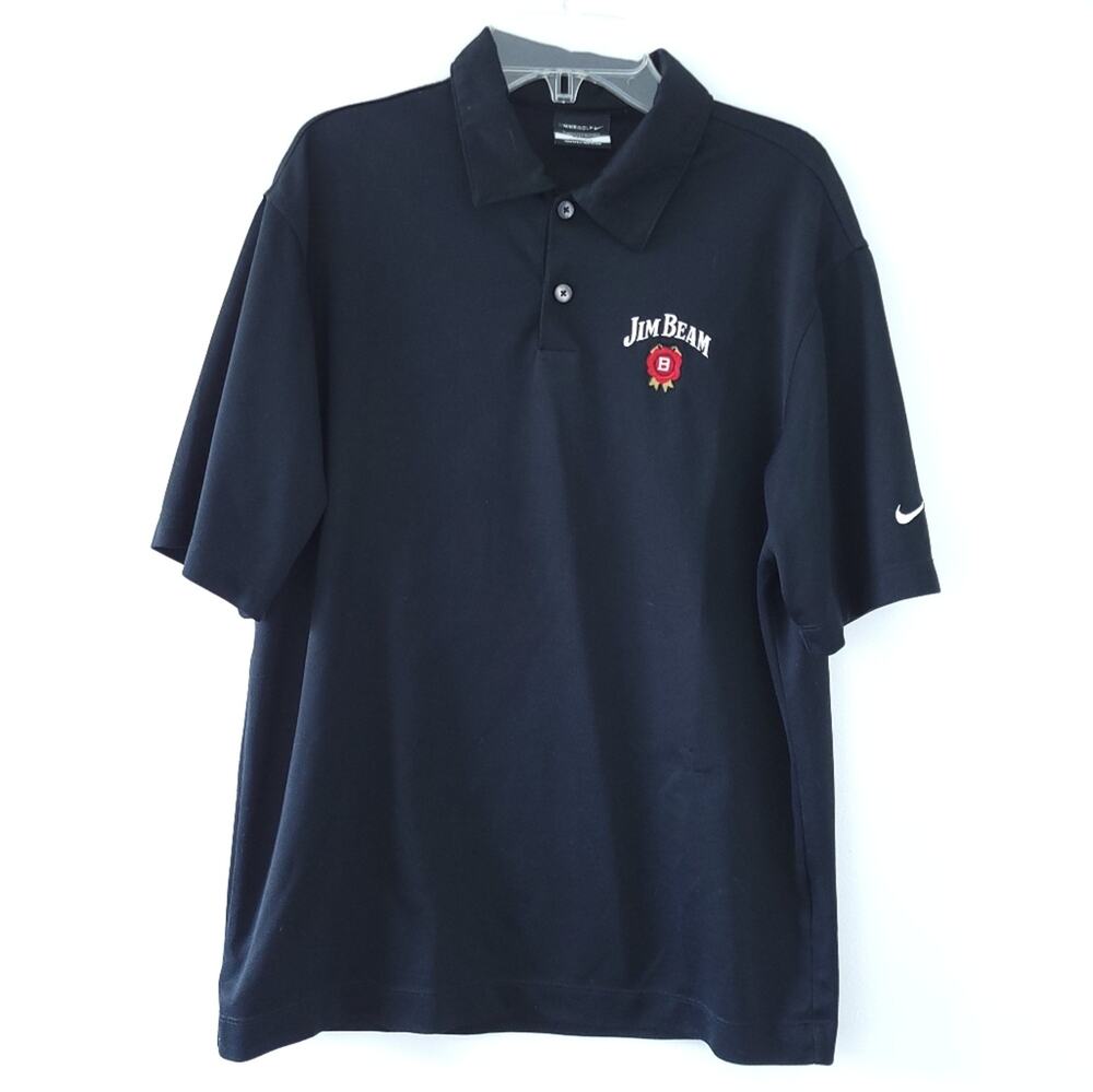 Nike Golf Jim Beam Logo Polo Shirt Men Size Small Black Short Sleeve Athleisure
